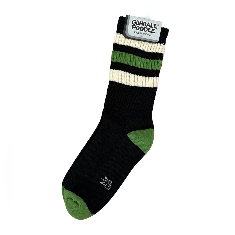 Gumball Poodle NWT Retro Striped Gym Socks Black/Green OSFM